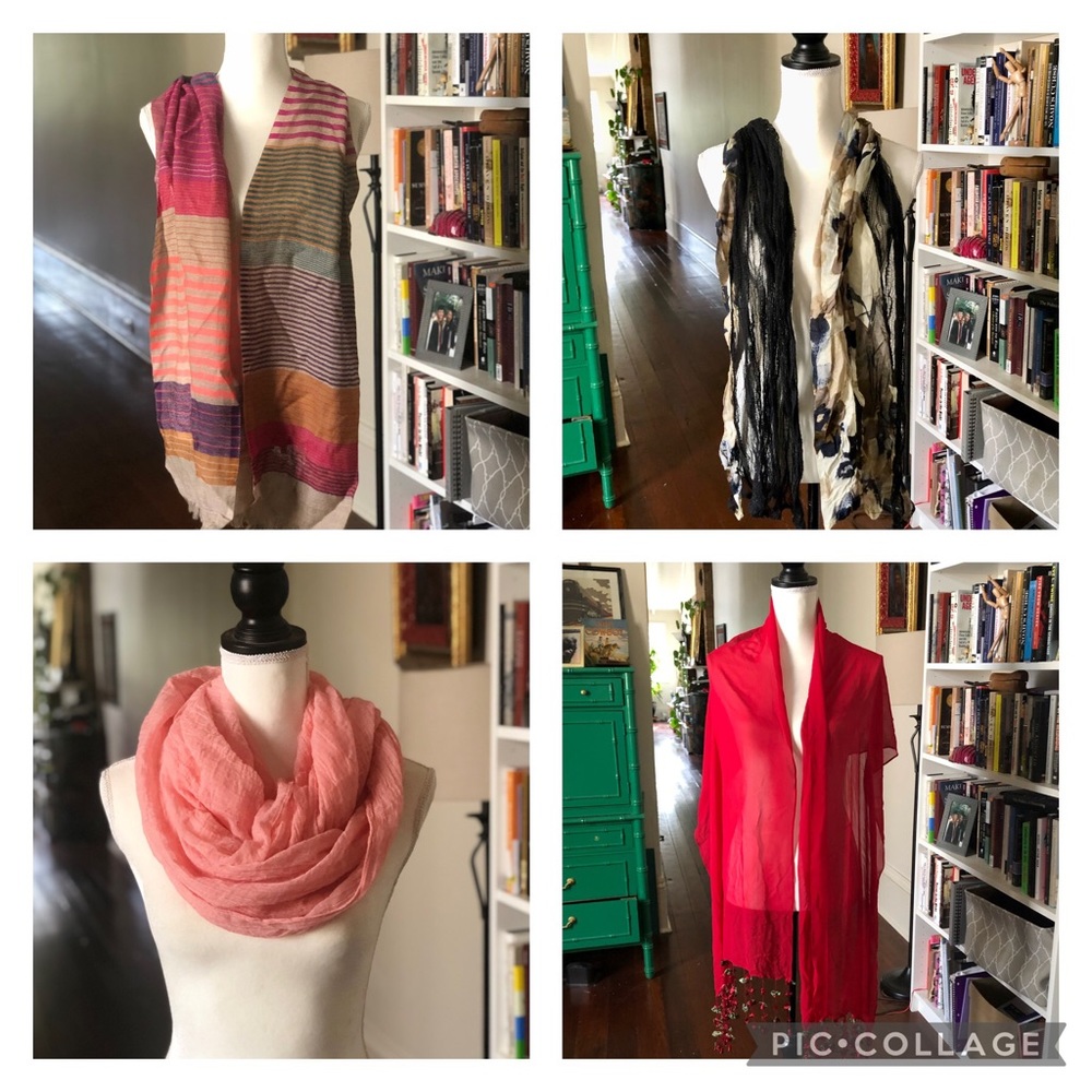Four lightweight gauzy scarves